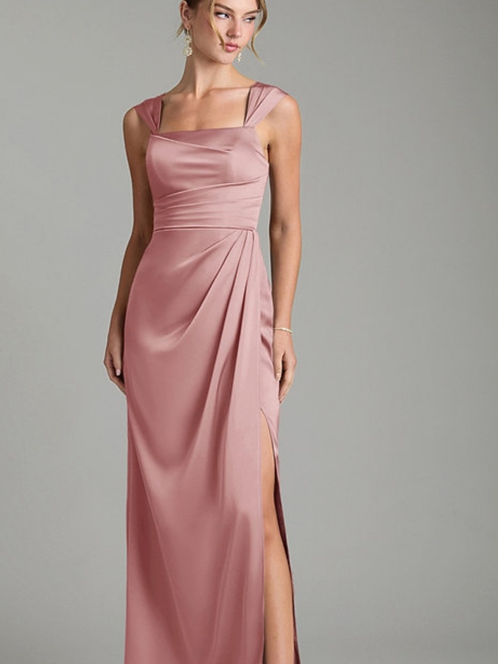 Azazie Dusty Rose Stretch Satin Maxi Dress